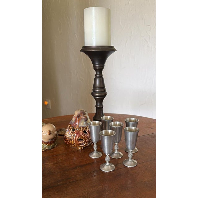 Mid-Century Modern Vintage Mid-Century Modern Pewter Cordials Elegant Dining Barware Entertaining - Set of 6 For Sale - Image 3 of 8