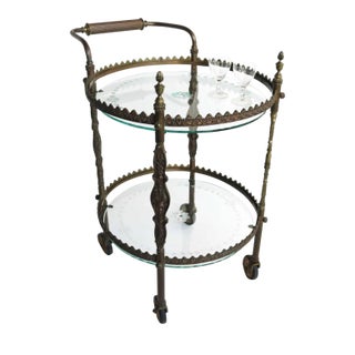 Antique 1930s French Art Deco Style Round Brass Bar Cart For Sale