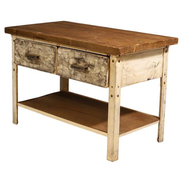 Beige Industrial Iron Kitchen Table, Former Czechoslovakia, 1950s For Sale - Image 8 of 8