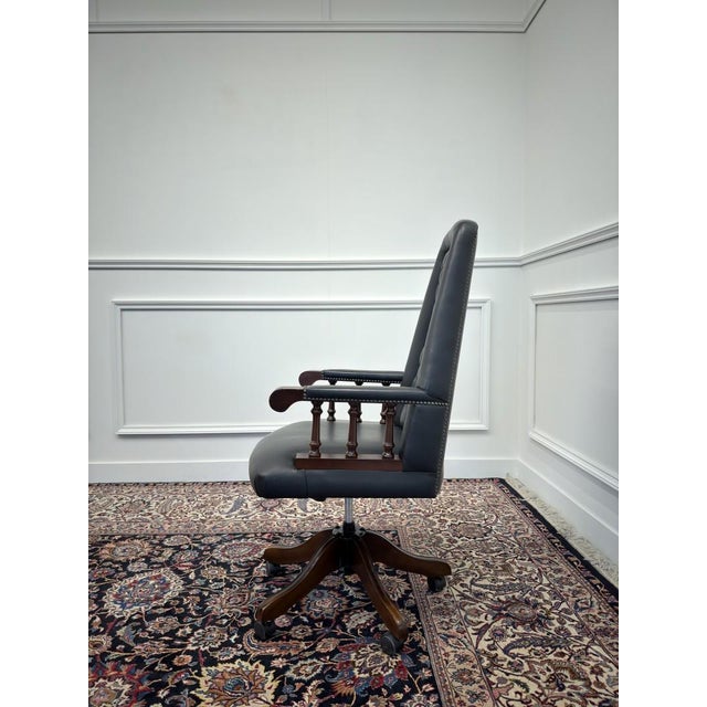 English Chesterfield Desk Chair in Black For Sale - Image 3 of 9