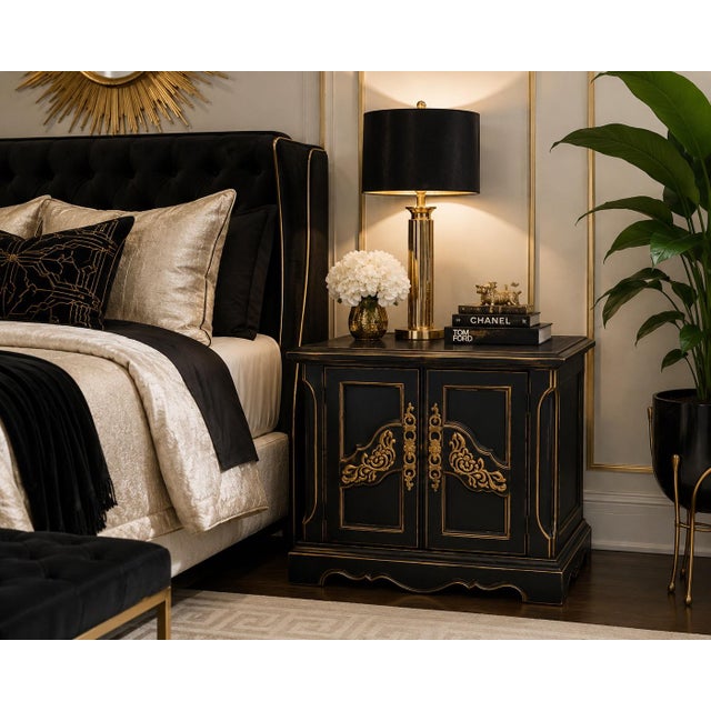 Vintage Onyx Black & Gold Fielding Accent Cabinet For Sale - Image 4 of 4
