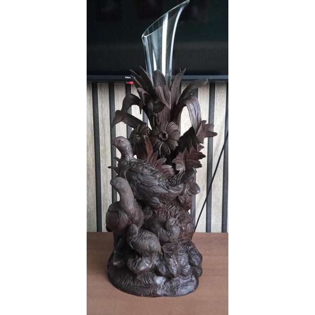Brown Large Black Forest Vase Holder with Antique Glass, 1890s For Sale - Image 8 of 10