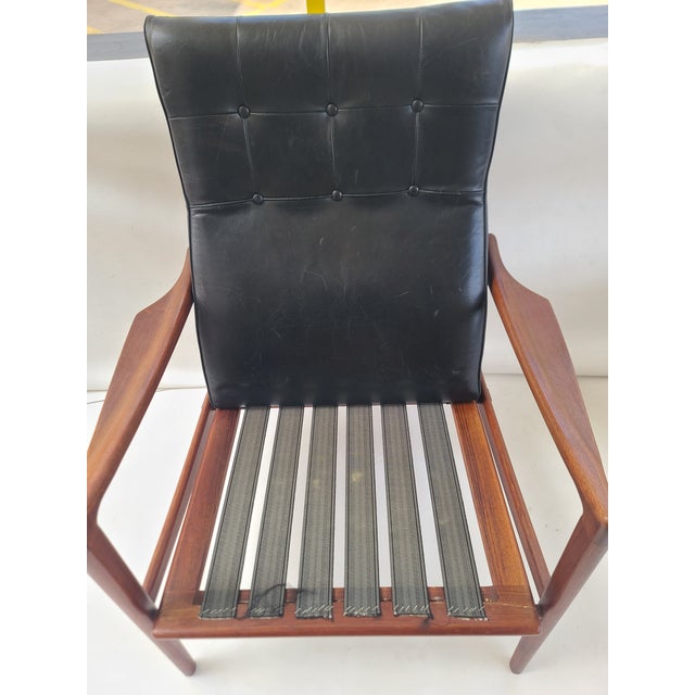 Orenas Teak Leather Lounge Chair Ib Kofod Larsen For Sale - Image 12 of 17
