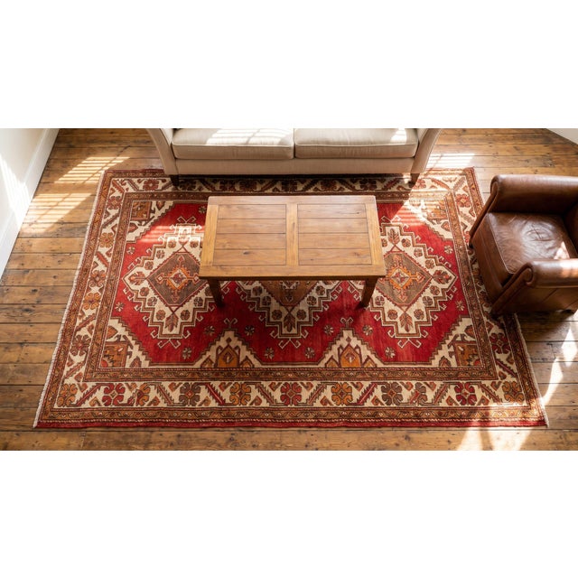 1880s Red Rust Geometric Tribal Antique W. Persian Kurdish Rug 4'6" X 5'4" Handknotted Wool Carpet For Sale - Image 9 of 9