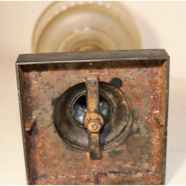 Antique Figural Lady Bust Oil Lamp Glass Font Gilded Metal Cast Iron Stand For Sale - Image 10 of 10