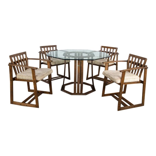 Vintage Rustic StavOak Dining Game Table & 4 Chairs From Jack Daniels’ Barrel Staves by Jobie G. Redmond 1981 For Sale