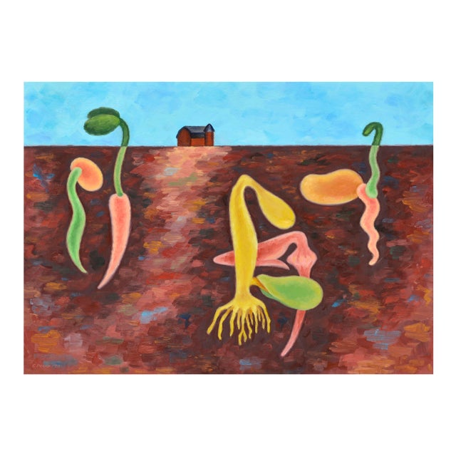 Spring Has Sprung on the Farm - Abstracted Landscape in Oil on Masonite by Eleanor Perry For Sale