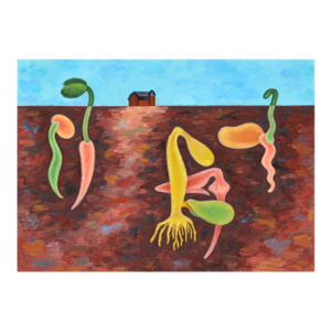 Spring Has Sprung on the Farm - Abstracted Landscape in Oil on Masonite by Eleanor Perry