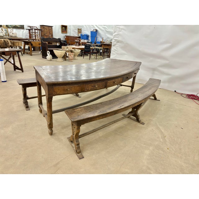 18th Century French Walnut Crescent Table and Two Benches For Sale - Image 6 of 12