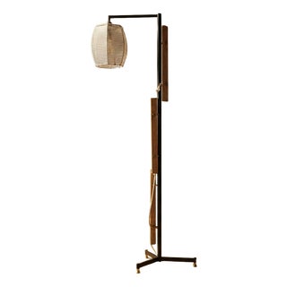 Vintage Italian Wooden Floor Lamp with Cord Shade, 1960s For Sale
