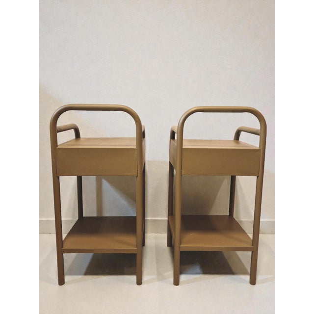 Wood Boarding School Bedside Tables in Metal, 1950s, Set of 2 For Sale - Image 7 of 10