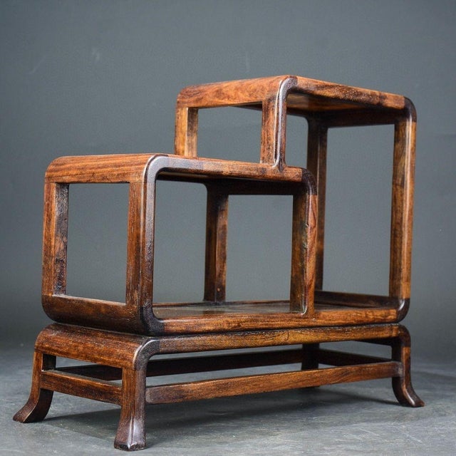 Asian Huanghuali Wood Display Stand With Marble Inset For Sale - Image 3 of 9