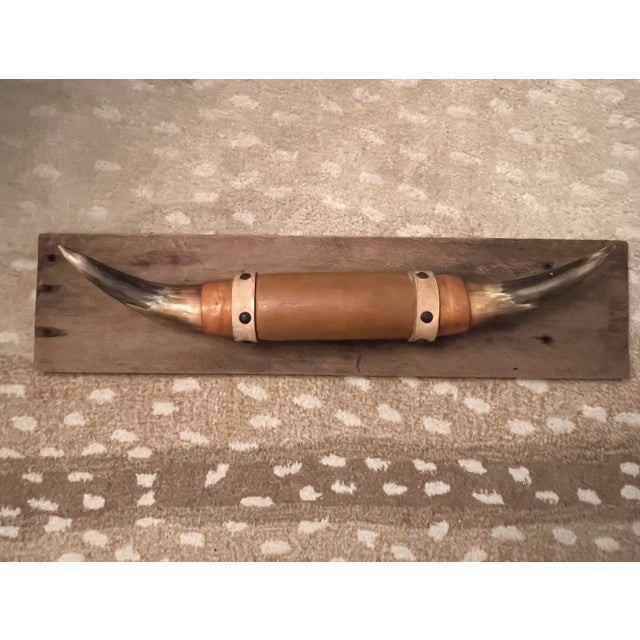Rustic Vintage Mounted Bull Horns For Sale - Image 3 of 12