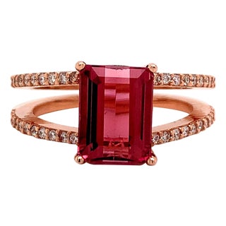 Natural Tourmaline Diamond Ring 14k Rose Gold 2.2 TCW Certified For Sale