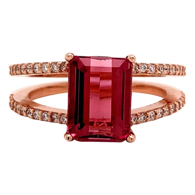 Natural Tourmaline Diamond Ring 14k Rose Gold 2.2 TCW Certified For Sale