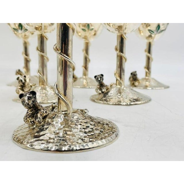 1980s Set of 8 Silver Plated & Crushed Emerald Wine/Water Goblets by Emilia Castillo For Sale - Image 12 of 18