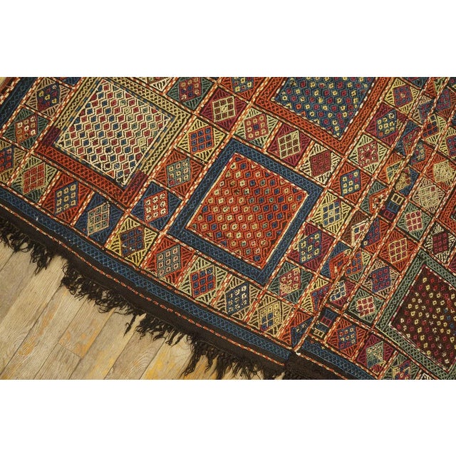 1880s Multi Geometric Rustic Antique Caucasian Verneh Flat-Weave Carpet 5'6" X 7'10" Wool Rug For Sale - Image 11 of 12