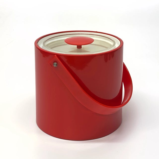 Red Engine Red Faux Patent Leather Ice Bucket Attributed to Georges Briard For Sale - Image 8 of 8
