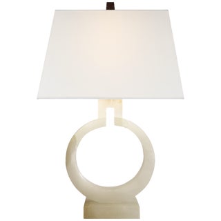 Chapman & Myers by Visual Comfort Signature Ring Form Small Table Lamp in Alabaster with Linen Shade For Sale