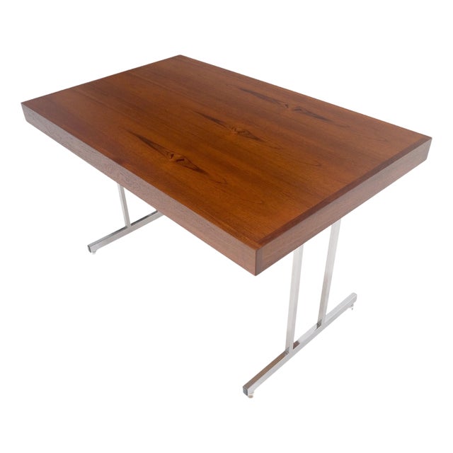 Danish Mid Century Modern Teak Top Chrome Legs Folding Desk Mint For Sale