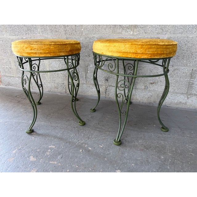 A Pair of Vintage Mid-Century Modern Wrought Iron Bench / Foot Stools. Circa 1960s For Sale - Image 4 of 18