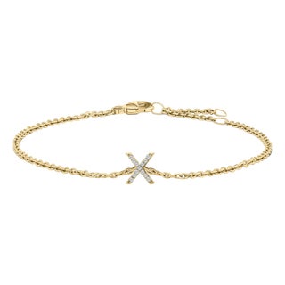 10K Yellow Gold Diamond Accent "X" Initial Charm and Link Bracelet For Sale