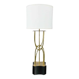 Mid-Century Modern Brass Looped Tube Table Lamp With Shade For Sale