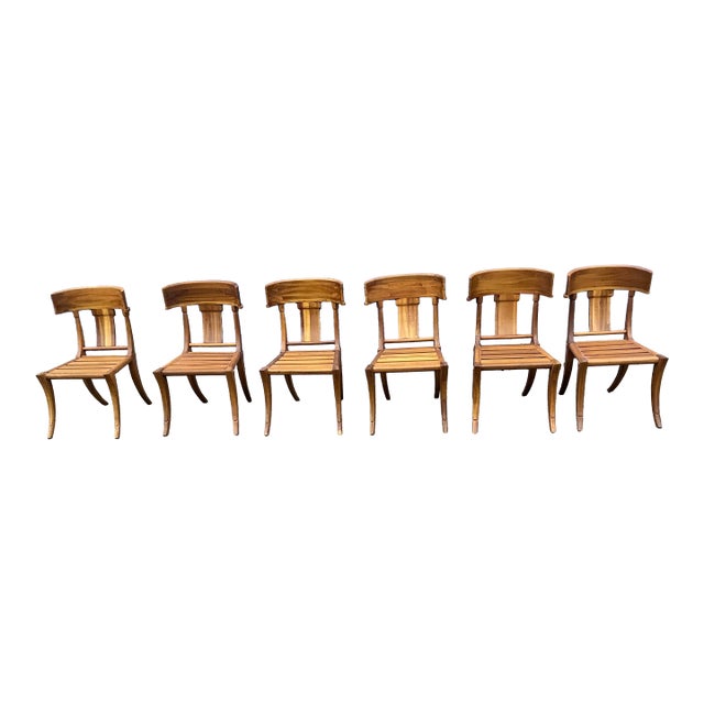 Teak Klismos Patio Dining Chairs. - Set of 6 For Sale