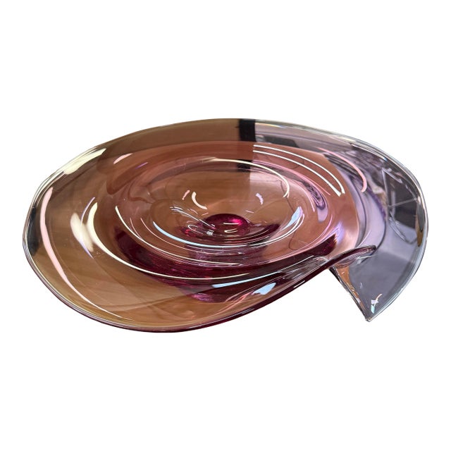 1414 Bohemia Signed Large Art Glass Bowl Pink 18in For Sale