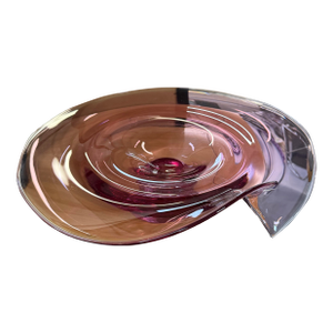 1414 Bohemia Signed Large Art Glass Bowl Pink 18in