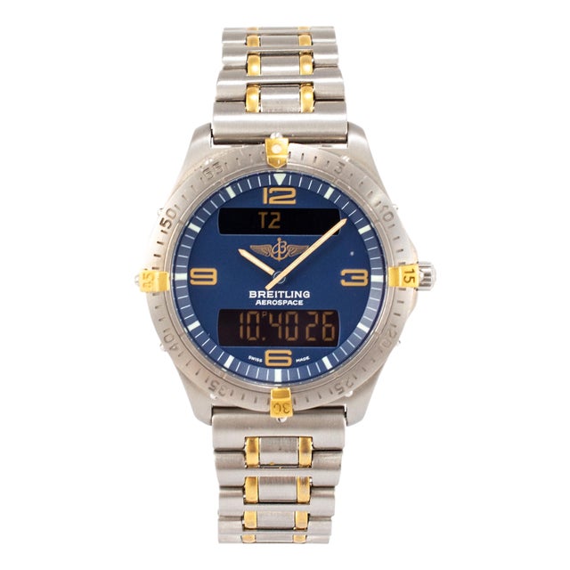 Breitling Aerospace 40mm F56062 Blue Dial Titanium Two Tone Quartz Watch For Sale