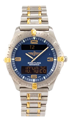 Breitling Aerospace 40mm F56062 Blue Dial Titanium Two Tone Quartz Watch