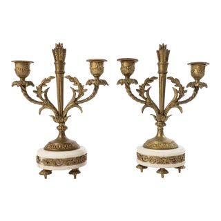 19th Century French Brass and Onyx Candelabras - Pair For Sale
