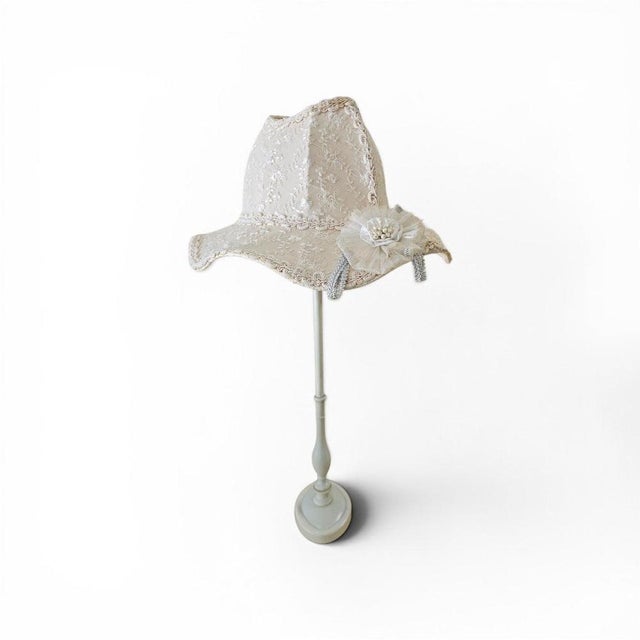 Baroque lamps with unique hat-like shape and is crafted from lace / adorned with a large flower / 1980s Height 65 Width 40...