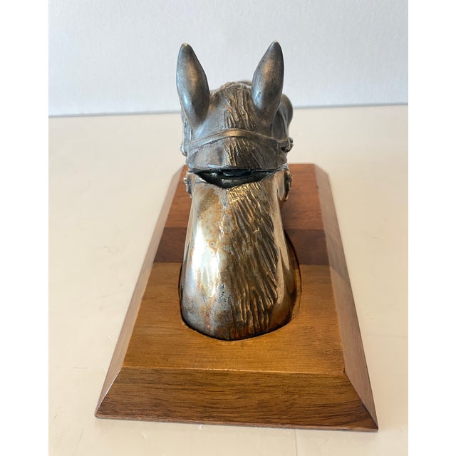 Vintage Ted Arnold Ltd. Brass Washed Horse Head Stapler on Walnut Stand For Sale - Image 4 of 12