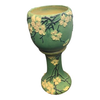 1920s Roseville Pottery Jardene and Stand Dogwood Pattern For Sale