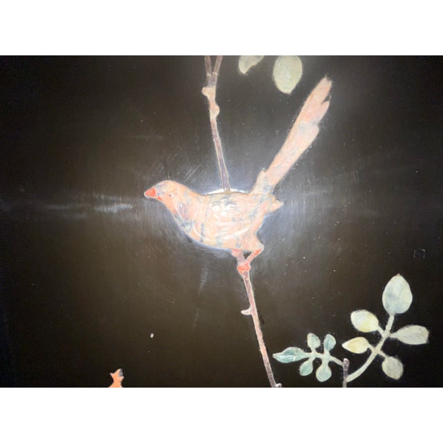 Chinese Vintage Chinese Black Lacquered Panels Carved Stone Inlay Birds For Sale - Image 3 of 8