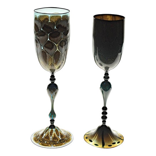 Turtoise Murano Glass Goblets from Pauly & Co., Set of 2 For Sale