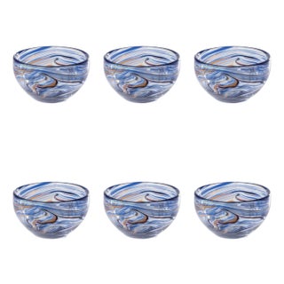 Delphine 6-Piece Set Glass Bowls, Multi Blue For Sale