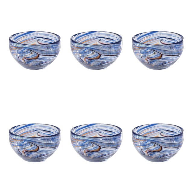 Delphine 6-Piece Set Glass Bowls, Multi Blue For Sale