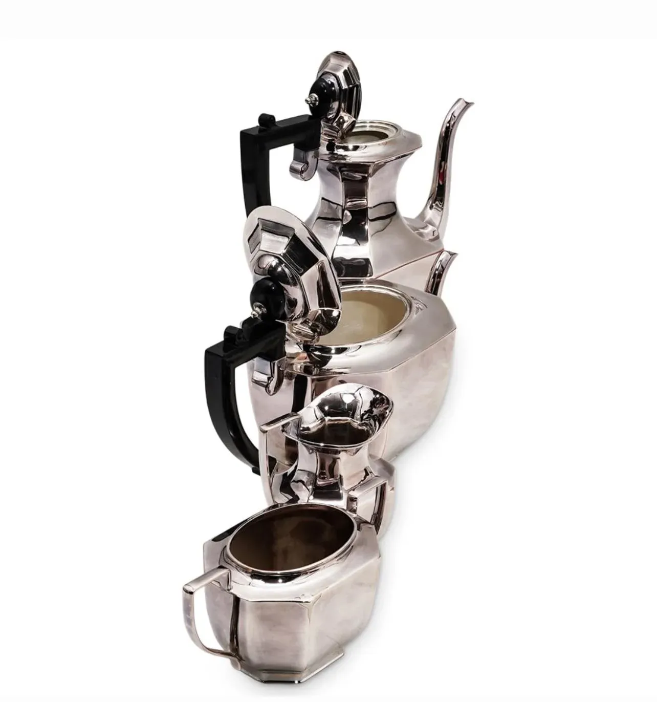 【J B Chatterley & Sons】 ハーフリブのティーセット 3点 Late 20th Century (5 Pc) j.b. Chatterley & Sons Ltd. Silver-Plated