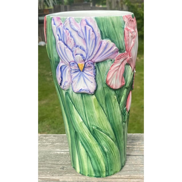 Early 21st Century Italian Majolica Iris Vase For Sale - Image 5 of 7