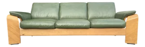 1960s Ekornes Scandinavian Modern Olive Green Leather Sofa With Sculptural Bentwood Frame