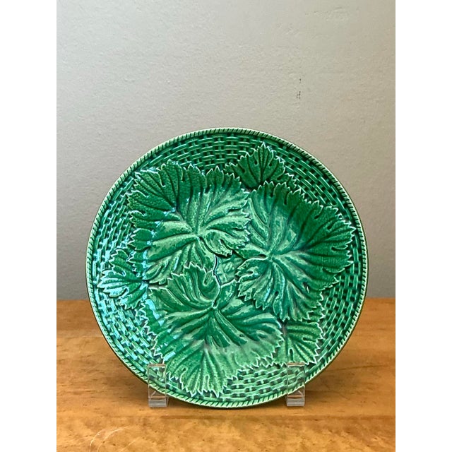 Vintage French Majolica Leaf Design Plate For Sale - Image 12 of 12