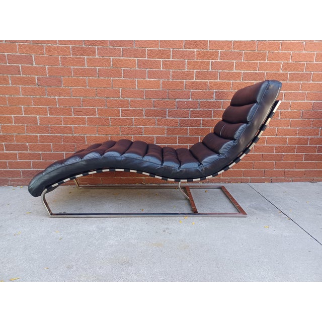 Restoration Hardware Oviedo Ebony Leather Chaise Lounges a Pair