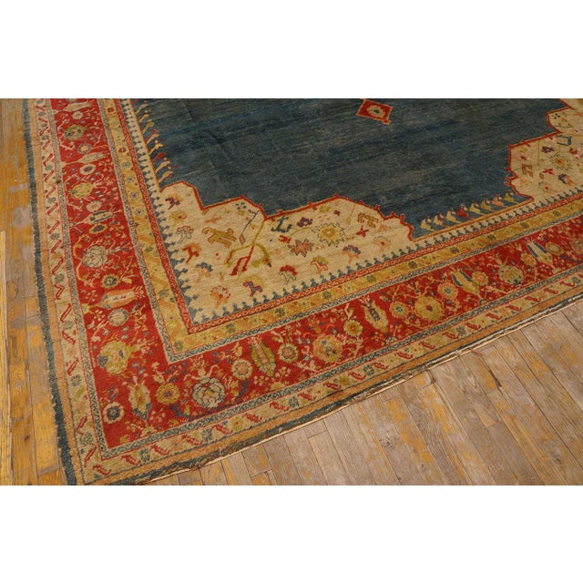 Refined Oushak Antique Turkish Angora Rug With Lovely Cross in the Center in Medallion Pattern For Sale - Image 9 of 12