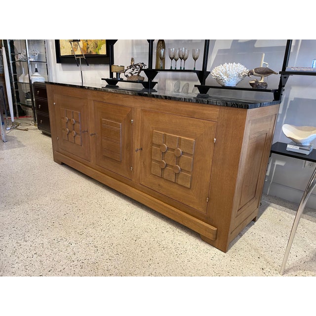 French Oak Buffet W/ Geometric Details and Marble Top For Sale - Image 12 of 18