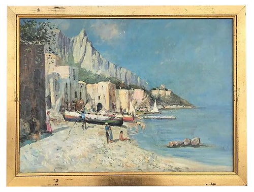 Neapolitan School Artist, Marina, 1800s, Oil on Canvas, Framed