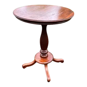 Mid 20th Century Tiger Oak Pedestal Round Side Table