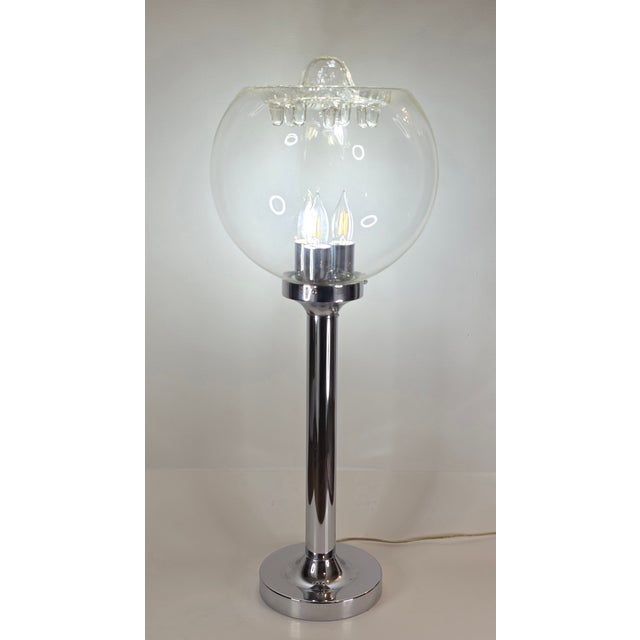 Chrome 1970s Space Age Chrome Lamp With Murano Glass Shade For Sale - Image 8 of 11
